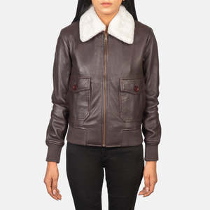 Blouson aviateur en cuir marron coupe-vent Stella G-1 - Product Image 4