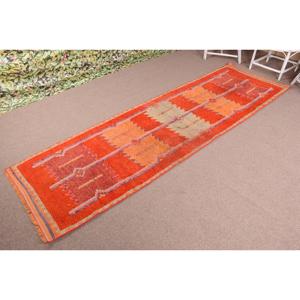 Turkish <b>Rug</b>, 3.2x11.3 ft <b>Runner</b> <b>Rug</b>, Orange Floral Wool Vintage <b>Rug</b> - Product Image 2