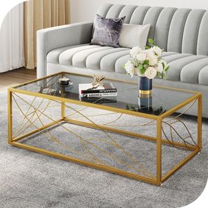 Table basse en verre moderne avec cadre en métal, noir - Product Image 1