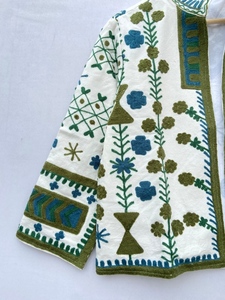 Sujani แจ็คเก็ตผ้าแคนวาส, ใหม่เสื้อแจ็คเก็ตปักลาย suzani สำหรับผู้หญิง-แจ็คเก็ตลำลองลายดอกไม้สั้นๆสไตล์โบโฮ - Product Image 3