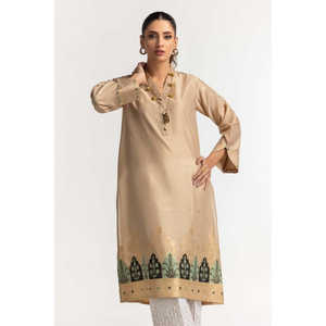 Camisa Bordada de Jacquard Khadi Teñida en Dorado para Mujer, Decoración Elegante con Bordado - Product Image 1