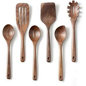 Venta al por mayor hecho a mano de 6 piezas de madera natural de mango largo cucharas espátulas utensilios de cocina para cocinar y manualidades - Product Image 2