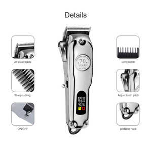 Cortadora de Pelo Inalámbrica Profesional, Kit de Afeitado, Alimentación USB, Carcasa de Acero Inoxidable, Recortadora de Barba para Hombre - Product Image 5