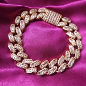 RB Gems Custom 14kt Gold Diamond Bracelet VVS Moissanite Baguette Yellow Hip Hop Style Cuban Chain Fine Charm Jewelry - Product Image 2