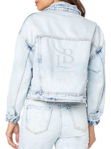 Chaquetas vaqueras lavadas para mujer, ropa de calle de verano para mujer, chaquetas cortas con relleno de algodón, servicio OEM al por mayor - Product Image 4