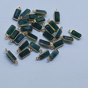 925 Argent DIY Bijoux Pendentif Vert Aventurine Rectangle Charme Plaqué Or À La Main Bracelet Aventurine Lunette Fabrication De Bijoux - Product Image 1