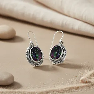 Women's 925 Silver Mystic Topaz <b>Dangle</b> <b>Earrings</b> Freshwater <b>Pearl</b> and Shell Pendant Gold Plated Jewelry - Product Image 3