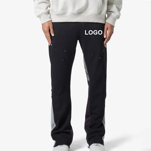 Logotipo bordado personalizado de peso medio Casual Streetwear Flare sudor lienzo Jogger pantalones 100% algodón pierna ancha pantalones lavados - Product Image 1