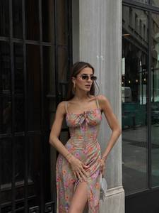 Elegante Vestido Midi Casual Recto con Estampado Floral y Tirantes Ajustables en los Hombros, Tela Satén Ligera para Uso Diario o en la Playa - Product Image 5