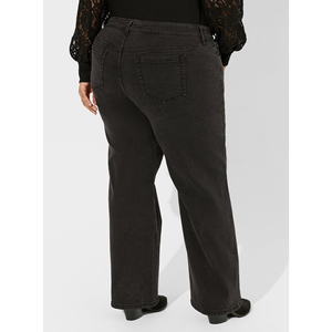 กางเกงยีนส์ขาตรงทรงหลวมของผู้หญิงสินค้าออกใหม่เป็นมิตรกับสิ่งแวดล้อมแนวสตรีทสูงสีเทาขนาดพลัสไซส์ระบายอากาศได้ - Product Image 3