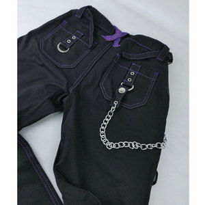 Pantalones Anchos Rectos Estilo Punk Gótico Negro y Morado con Cadenas y Cremalleras, Pantalones de Fiesta Juveniles Estilo Rock - Product Image 4