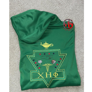 ชุดวอร์มลำลองแบบมีฮู้ดและกางเกงของผู้หญิงชุดวอร์มลำลองแบบปักลายตัวอักษร Chi Eta phi สีเขียวและสีเหลือง - Product Image 2