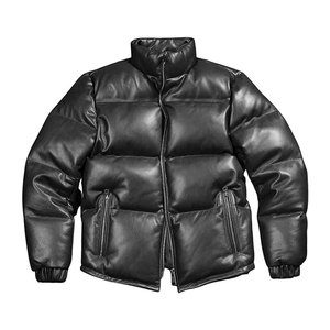 Veste en cuir matelassée ample à col montant en peau de mouton véritable noire pour homme, vêtement d'extérieur d'hiver de qualité supérieure, manteau matelassé chaud - Product Image 1