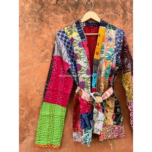 Ajrakh-Albornoz corto con parche impreso para mujer, abrigo largo de algodón étnico tejido a mano, chaqueta de invierno hecha a mano, venta al por mayor - Product Image 3