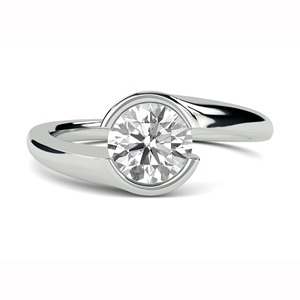 Anillo de compromiso con diamante redondo engastado en bisel de 0.30 ct, diamante cultivado en laboratorio, conjunto de anillos de boda en platino - Product Image 2