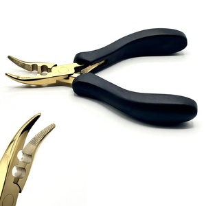 Pince professionnelle en acier inoxydable doré pour extensions de cheveux, 5 pouces, outil de salon, pour micro-anneaux et kératine, durable et réutilisable - Product Image 2