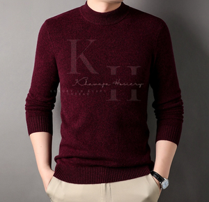 Jersey de punto cálido de color sólido para hombre, suéter de manga larga de mezcla de lana, ideal para invierno informal u oficina - Product Image 5