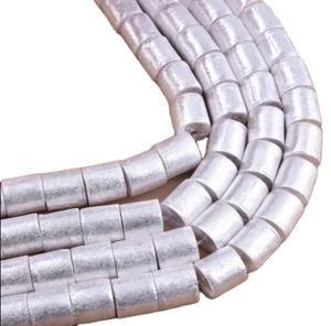 Perles en forme de tambour, plaqué argent brossé, 50g - Product Image 1