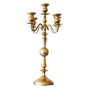 Candelabro de latón antiguo moderno de lujo, forma personalizada, color dorado, hecho a mano, decoración para bodas, precio asequible - Product Image 1