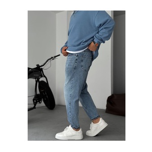 Pantalones vaqueros de pierna ancha lavados tejidos Hip Hop para hombre, pantalones cargo 100% algodón - Product Image 3