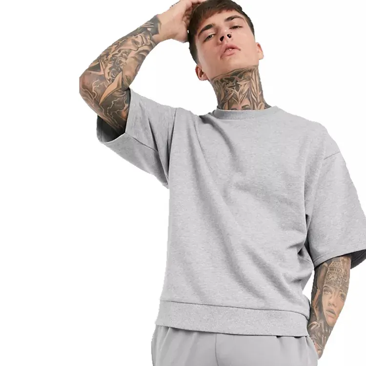 メンズプレーンズ特大コットンTシャツ卸売ラウンドネックTシャツカスタムロゴ半袖スウェットシャツ