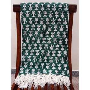 Handmade Eco-Friendly Premium Soft Cotton Throw Blanket Tassels Hand Loomed Block Printed Lightweight Turkish <b>Bohemian</b> Style - Product Image 2