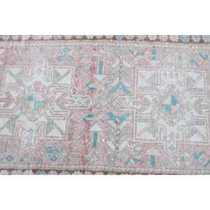 Tapis turc 2,4x6,7 pieds, rose bleu abstrait, tapis vintage en laine - Product Image 5