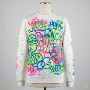 Sweat-shirt à col rond en coton lourd personnalisé pour femmes, imprimé graffiti airbrush, style urbain néon, streetwear vintage Y2K, hiver automne - Product Image 1