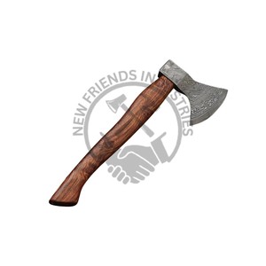 Hache à fendre en acier Damas faite à la main, très vendue, de haute qualité, forgée, avec manche en bois de rose et fourreau en cuir - Product Image 2
