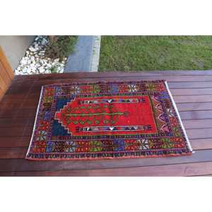 Turkish Rug, 2.6x3.9 ft Small Rug, <b>Red</b> Floral <b>Wool</b> Vintage Rug - Product Image 3