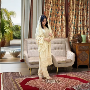 Antra Lifestyle <b>Indian</b> Bollywood Women's Salwar Kameez Dress Sequenced Embroidered <b>Top</b> Pant Dupatta Winter Parties White Faux - Product Image 1