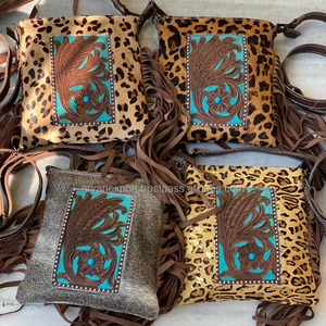 Nuevo bolso cruzado con flecos de cuero con pelo Real en la mano, bolso de mano de piedra turquesa bohemio occidental, bolso de mano de cuero genuino para mujer - Product Image 4