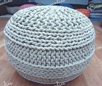 Pouf rond moderne en osier doux, tricoté au crochet, siège confortable, bleu, ottoman, pour salon, entrée, console