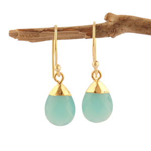 ต่างหูหยดน้ำตา Aqua Chalcedony ทำจากโลหะแฟชั่นที่เรียบง่ายมีเสน่ห์เครื่องประดับต่างหูห้อยระย้าสำหรับผู้หญิงชุบทอง24K - Product Image 1