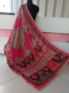 ผ้าคลุมไหล่อินเดียโบราณทำด้วยมือลายดอกไม้ปักลายดอกไม้สำหรับผู้หญิงสไตล์แฟนซีแบบมิเรอร์ต้องทำงานบนผ้าวิสคอสยาว - Product Image 5