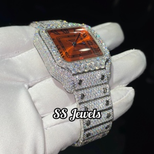 Reloj de Lujo para Hombre con Diamante Cultivado en Laboratorio, Acero Inoxidable, Automático, Esfera Naranja VVS, 41 mm, Movimiento ETA, Estilo Hip Hop - Product Image 3