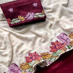 Georgette de conception Bollywood lourde à l'air magnifique avec broderie florale Saree achats en ligne au prix de gros - Product Image 1