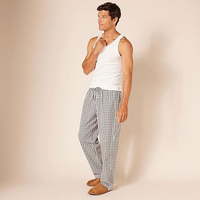 Pyjama de nuit pour homme en coton 100%, vêtements de nuit, motif à carreaux, pantalon imprimé, taille ajustable, pyjama en flanelle à carreaux