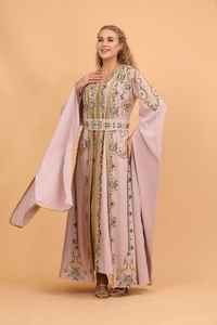 Vestido Kaftan Marroquí de Lujo con Bordado Floral, Material Modal Informal, Largo hasta el Tobillo, para Bodas - Product Image 4