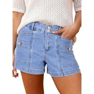 High Waist Light Wash <b>Denim</b> Shorts Women Casual Button Front Summer Cotton Shorts Women New <b>Denim</b> Shorts - Product Image 1