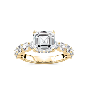 Anillo de Compromiso con Diamante Cultivado en Laboratorio de Corte Asscher de 2.40 CTW, Piedras Laterales Redondas, Certificado IGI, Oro Sólido de 14K, Anillo de Novia de Lujo - Product Image 1