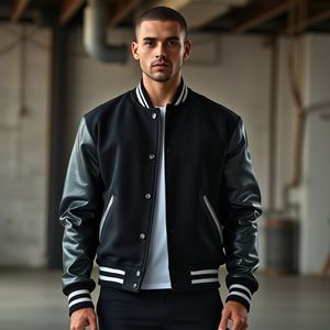 OEM Embroidery <b>Patch</b> Varsity Jacket for Women, Hip Hop Design, Bulk Order, Leather Sleeves, 380 GSM Wool, Direct Factory - Product Image 4