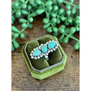 Southwest Handmade Kingman Turquoise Sterling Silver Adjustable <b>Statement</b> <b>Ring</b> - Product Image 3