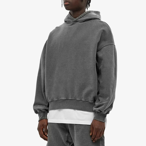 Vente en gros 100% coton Warm Up Vintage Wash surdimensionné goutte épaule courte Boxy sweat à capuche pull style hommes sweat à capuche avec logo personnalisé - Product Image 4