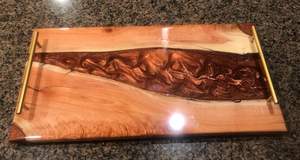 Plateau de service de haute qualité en bois et résine noire polie avec logo personnalisé taille et couleur cadeau plateau de service à la main - Product Image 2