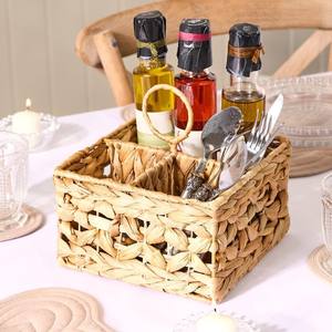 Water Hyacinth Modern Square Multifunctional Utensil Holder <b>Cutlery</b> <b>Basket</b> Carrying Handle Utensil Caddy Flatware Storage - Product Image 2