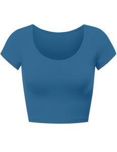 T-shirt court en coton pour femmes, haut court élégant de couleur unie et léger, respirant - Product Image 5