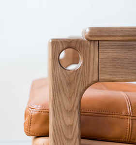 Retro Style Living Room Brown Leather Single <b>Sofa</b> Oak Wood Frame Leisure Arm Lounge Chair - Product Image 4