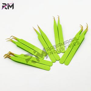 RMI New Trend Best Product Eyelash Extension <b>Tweezer</b> Diamond Grip Gold Tip And Green Powder coated Eyelash <b>Tweezers</b> 10 Point Set - Product Image 4