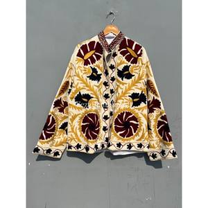 Unisex Uzbek Floral Embroidery Cotton <b>Velvet</b> Suzani Jacket Coat Women's Autumn/Winter Party Short Coat with Knitted Side Lining - Product Image 2